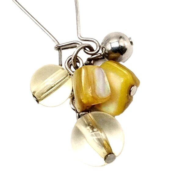 Artisan Clear Glass Bead & MOP Shell Cluster Dangle Earrings with Latch Wires - Picture 4 of 13